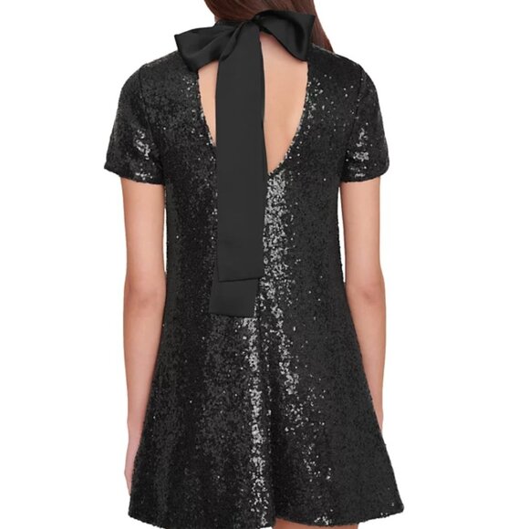 Staud Ilana Black Back Tie Stretch Sequin Embellished Mini Dress Sz Large, EUC - Picture 2 of 6